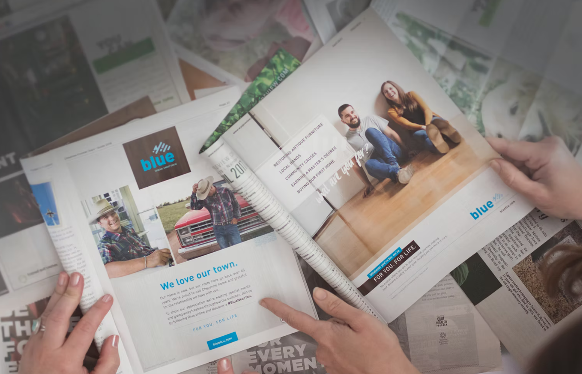 Photo of a blue credit union brand book