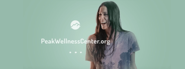 Peak Wellness image with woman in a t-shirt and logo of peak wellness