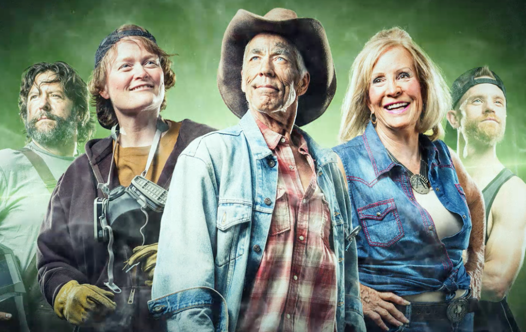 Wyoming Department of Health Quit Tobacco showing 5 people looking happy with greenish smoke in the background